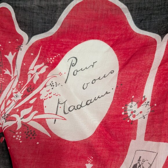 "Pour Vous Madame" Graphic Handkerchief Made in Switzerland Red Black VINTAGE - Picture 3 of 3
